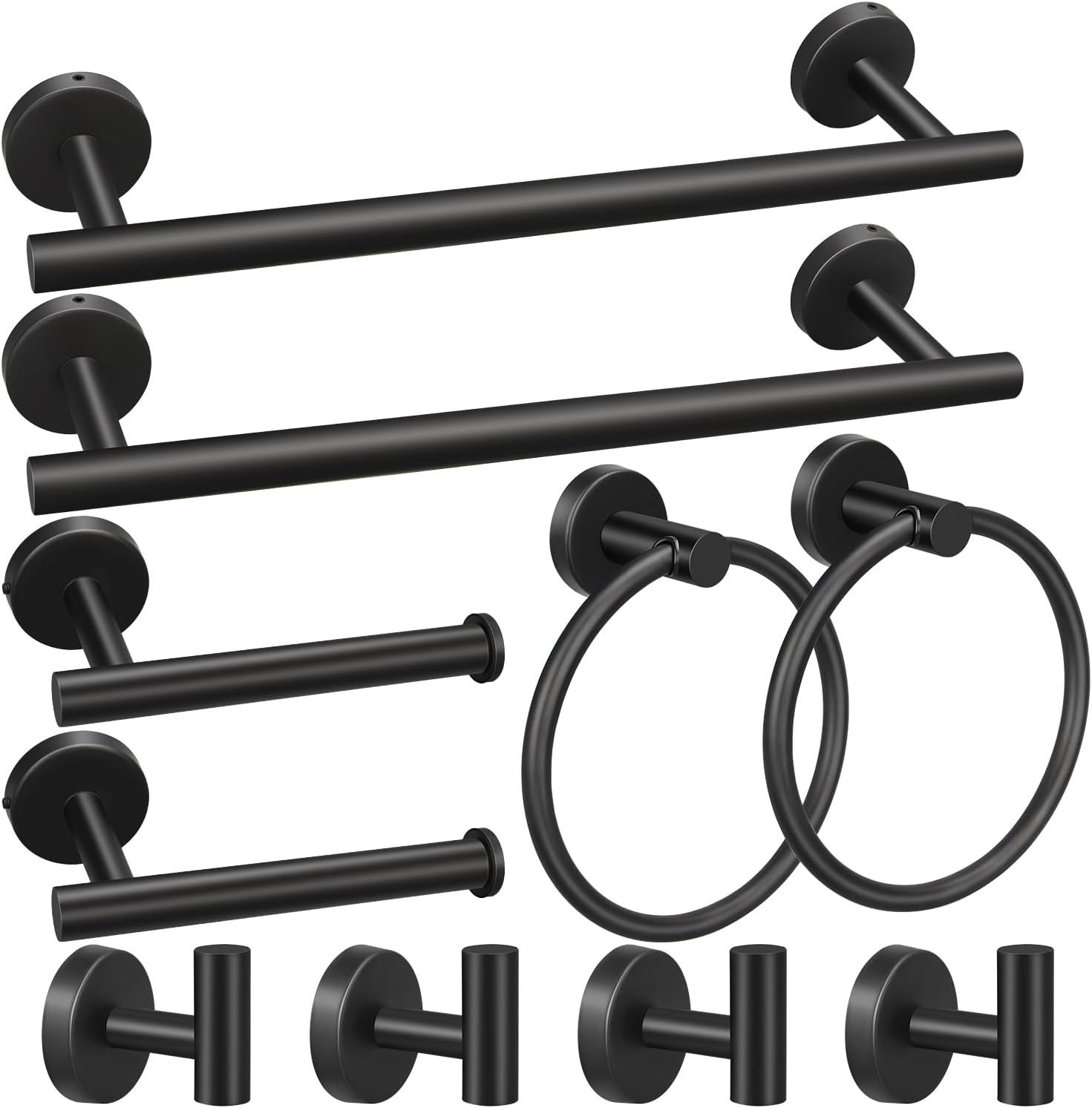 10Pcs Matte Black Bathroom Hardware Set | Including 16" Hand Towel Bars, Toilet
