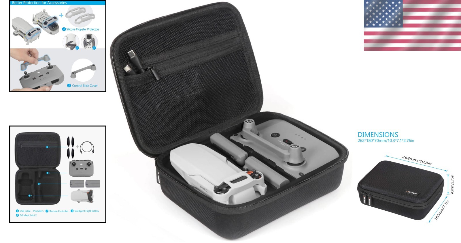 Durable Hard Shell Case for DJI Mavic Mini 2/SE with Carrying Strap & Organizers