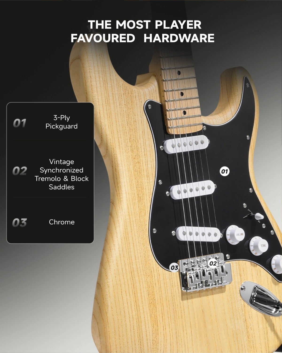 Donner DST-80 Electric Guitar For Sale SSS Pickup Wood Grain Amp & Accessories