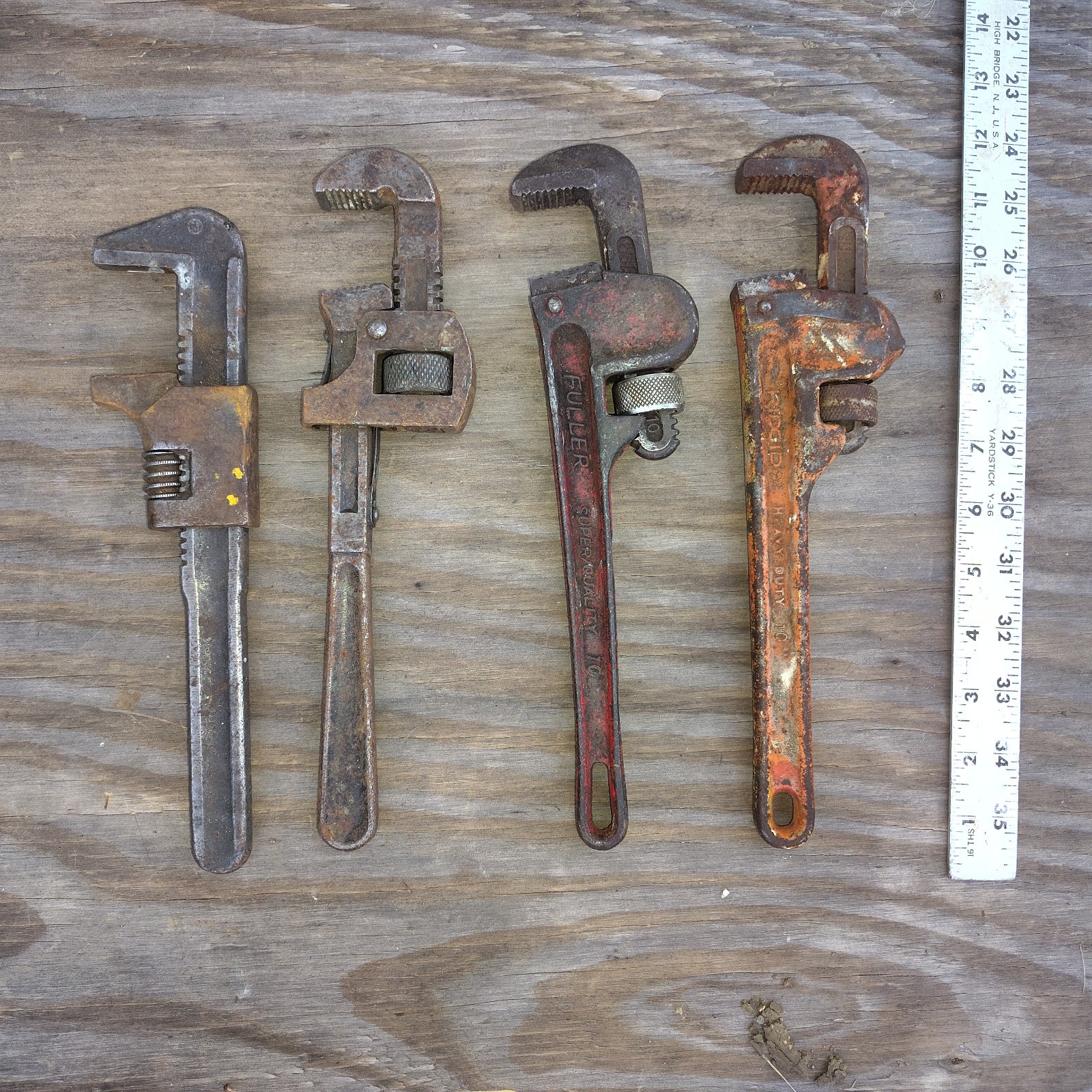 Vintage pipe wrenches lot of 4 various brands all jaws move