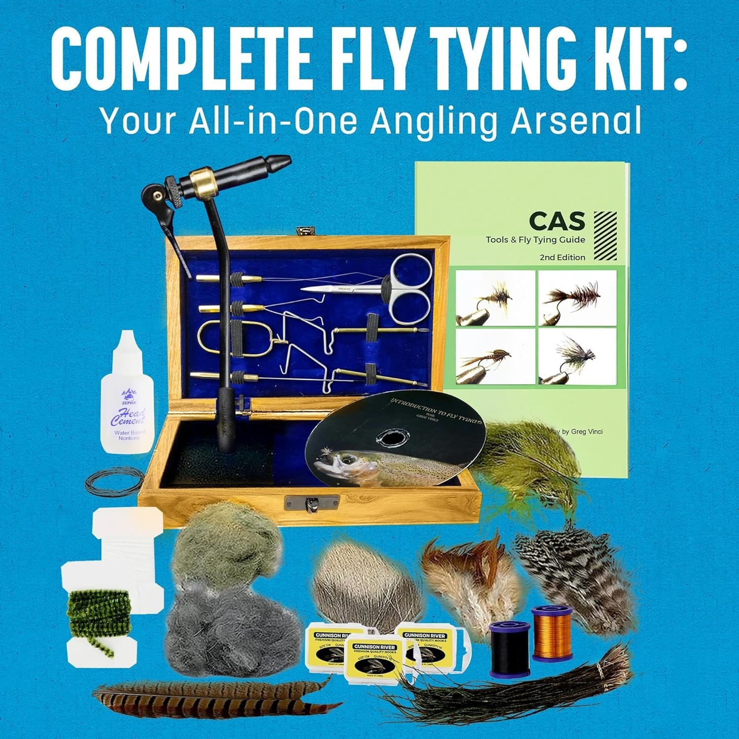 Complete Fly Tying Starter Set in Wooden Box