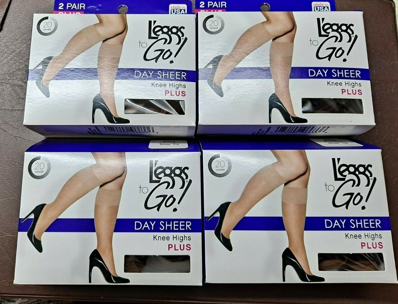 4 Leggs to Go! 2-Pk Day Sheer Knee-High Panty Hose Suntan PLUS Q15222