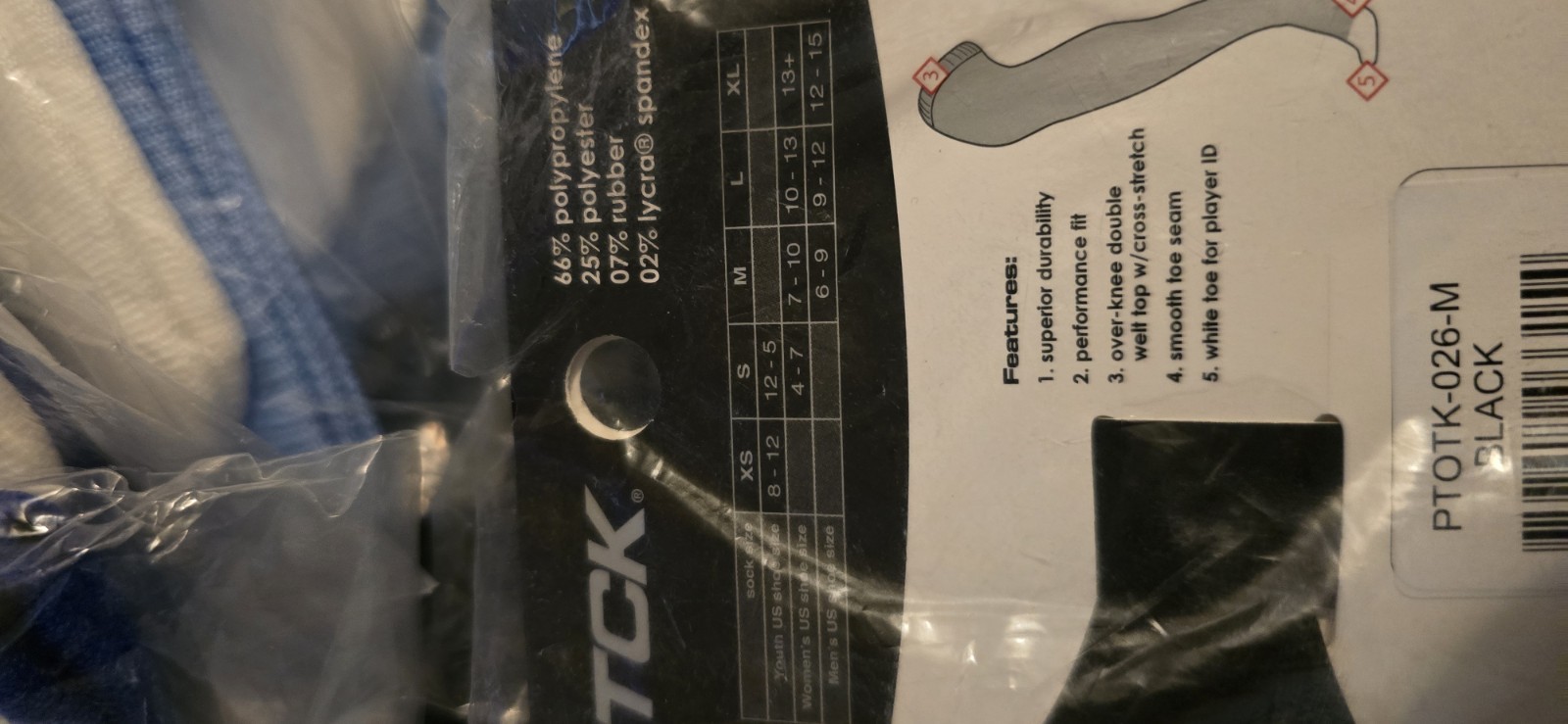 TCK Pro Performance Fit Over the Knee Baseball & Softball Medium, Black 3 PAIR
