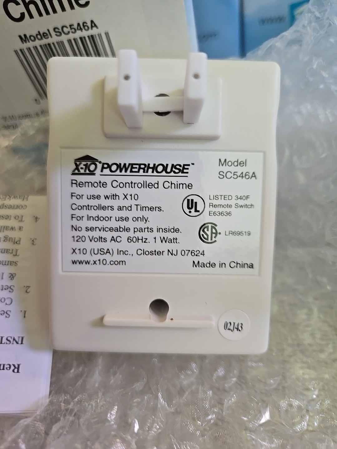 New X10 SC546A Plug-In Remote Chime Module