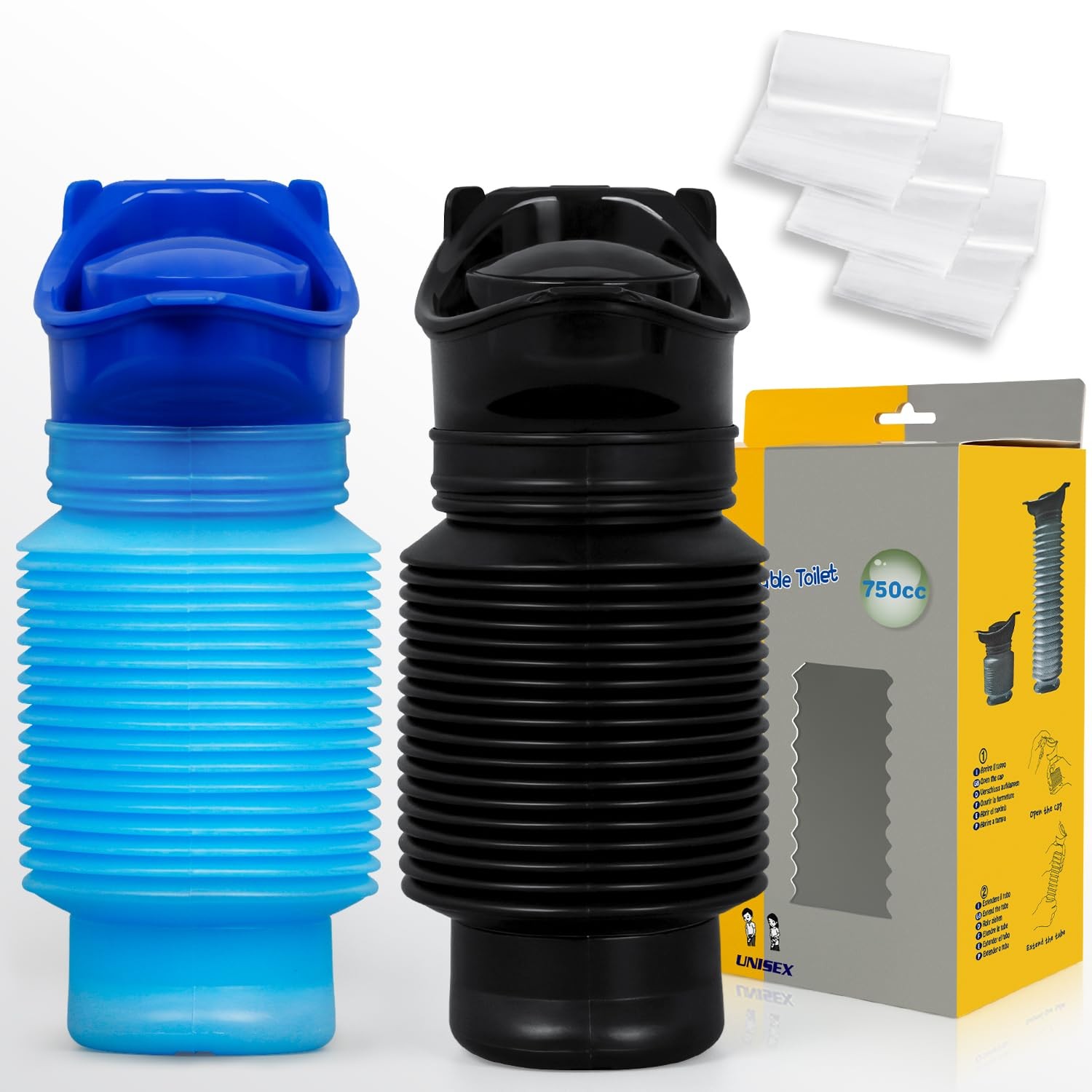 Pee Bottles For Men, Adjustable Bottle With 25.4 Ounces, Blue and Black