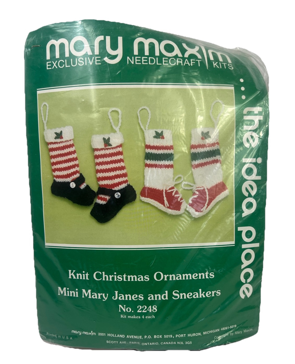 NEW Mary Maxim Knit Christmas Ornaments Kit #2248 Mini Mary Janes and Sneakers