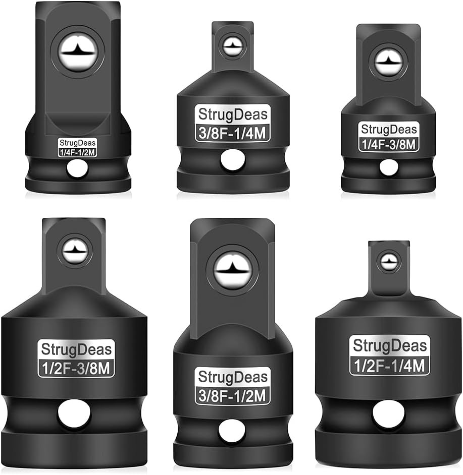 6 Piece impact Socket Adapter and Reducer Set, Impact - 1/4", 3/8", 1/2"