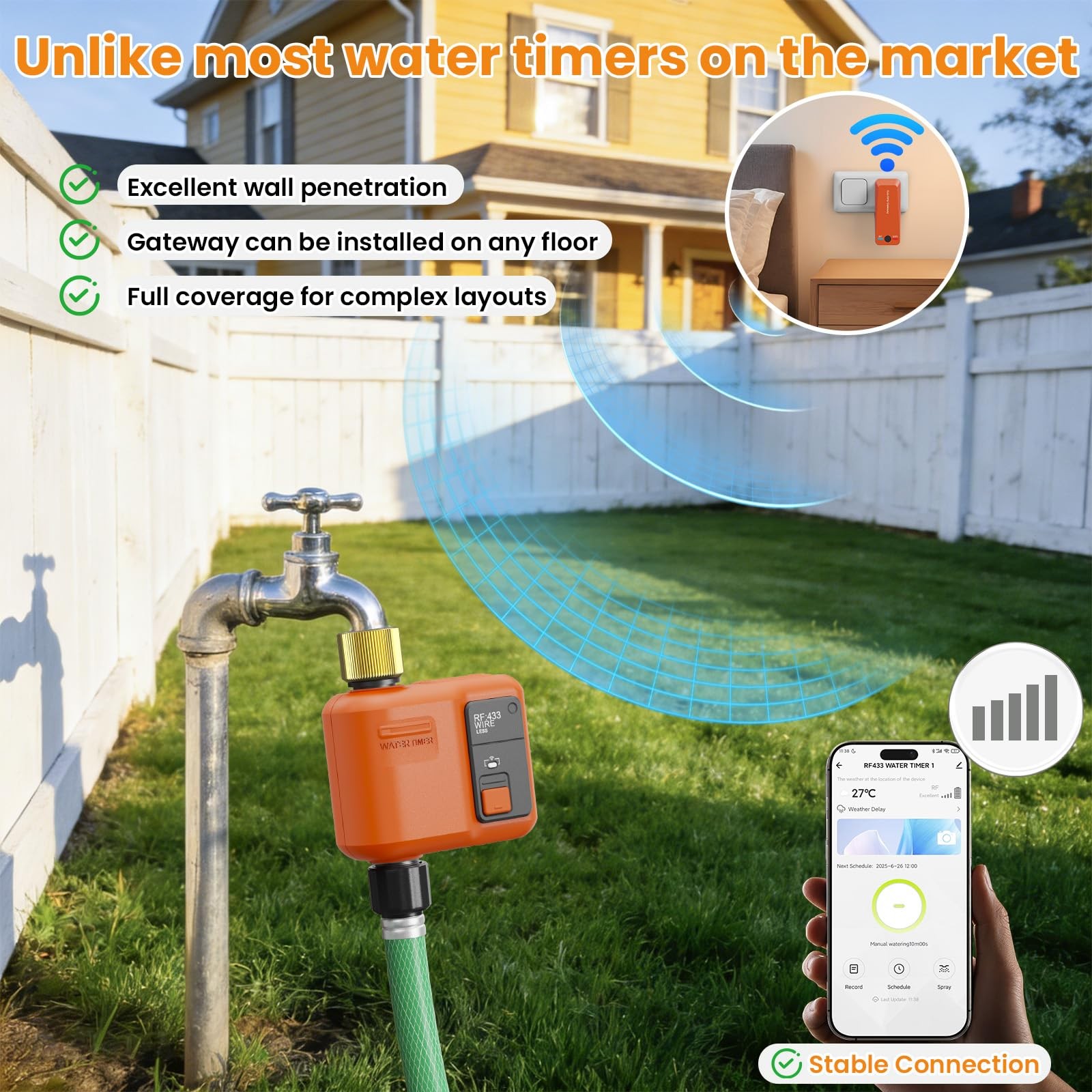 Xinfuture Wifi Water Timer For Garden Hose Smart Sprinkler Timer 984Ft Long