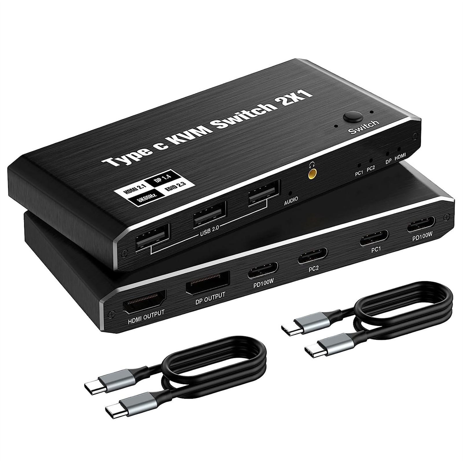 8K 2x1 2 In 1 Out USB C KVM Switch Switcher 4 USB Port For 2 Laptop 1 Monitor