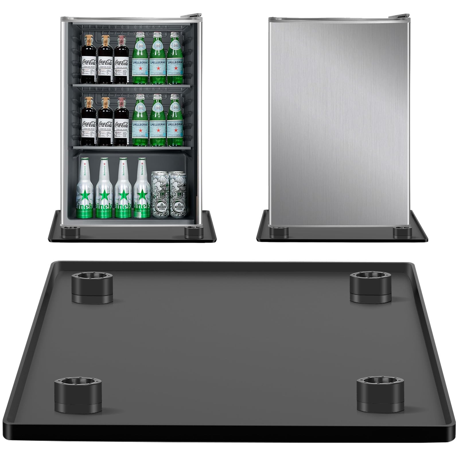 Mini Fridge Silicone Mat with 4 Sturdy Base Raisers, 24''x 24'' Drain Pan, Su...