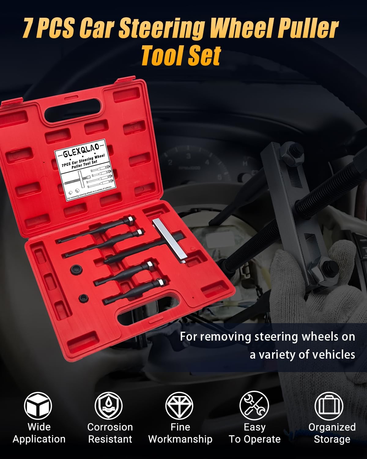 GLEXQLAO Steering Wheel Puller Set, Car Removal Tool Kit for...