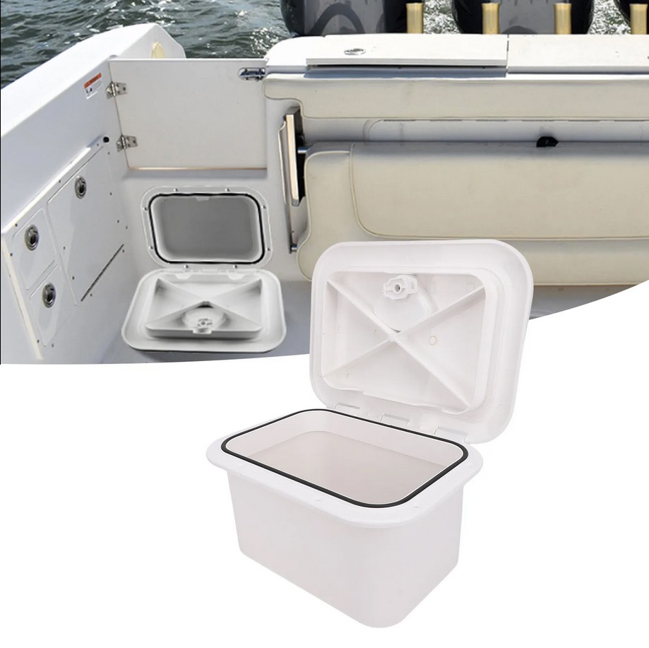 Boat Storage Box, ABS Hard Lockable Fishing Tackle Boxes,White Marine Deck Boxes