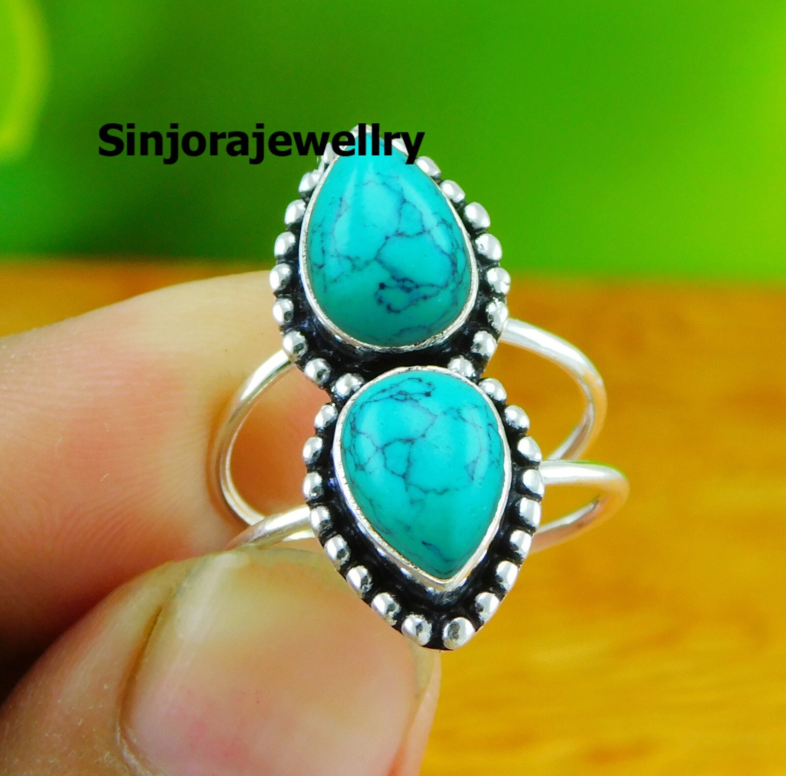 Turquoise Gemstone 925 Sterling Silver Handmade Ring  US size 5 to 10