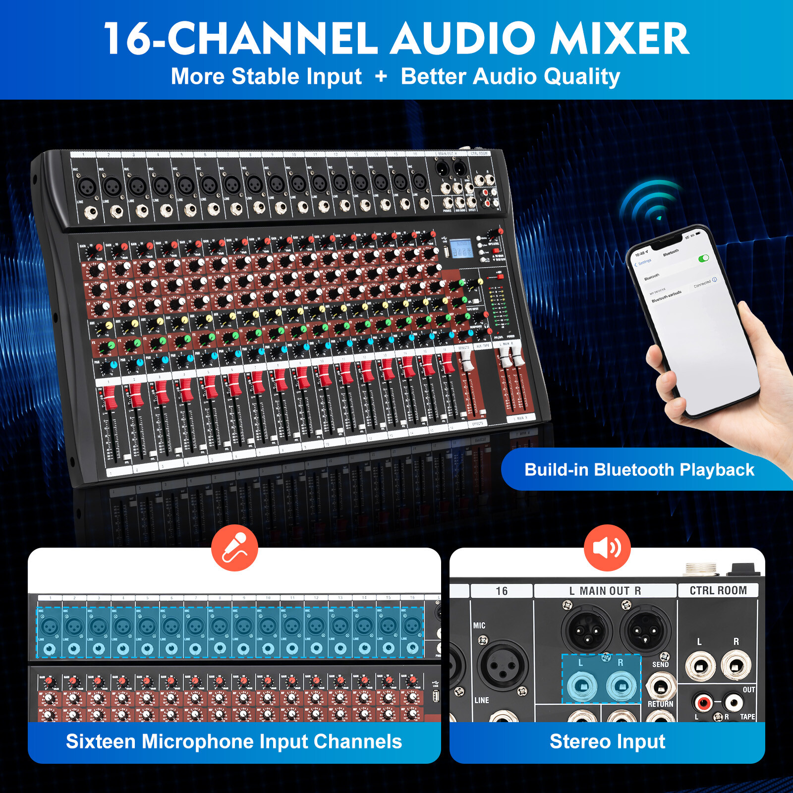 16 Channel Professional Powered Mixer Power Mixing  16 DSP USB NEW