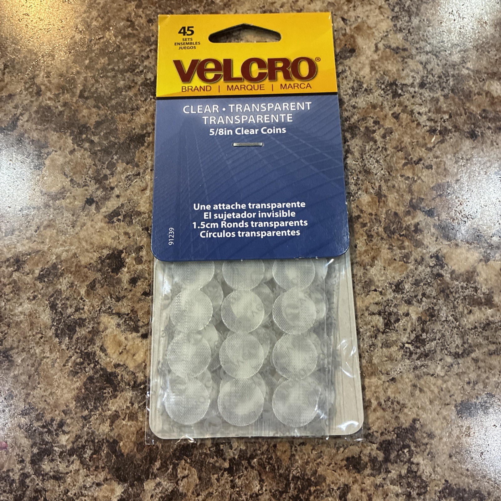 VELCRO - Thin Clear Fasteners 45 Sets Of 5/8” Coins General Purpose Ships Free