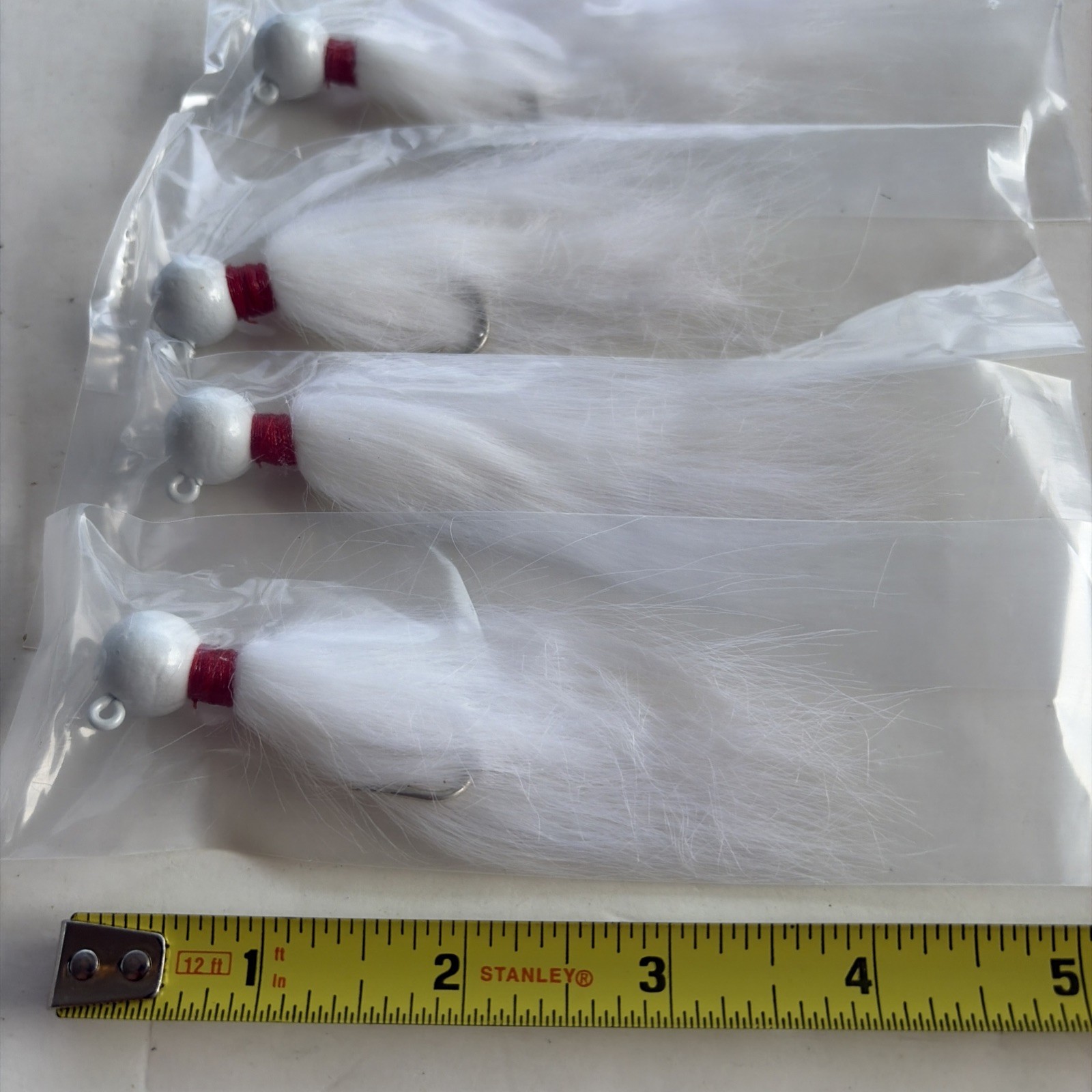 4 Felmlee .75oz Saltwater Bucktail Jigs White Head Hair Red Neck 3/4oz Approx 4”