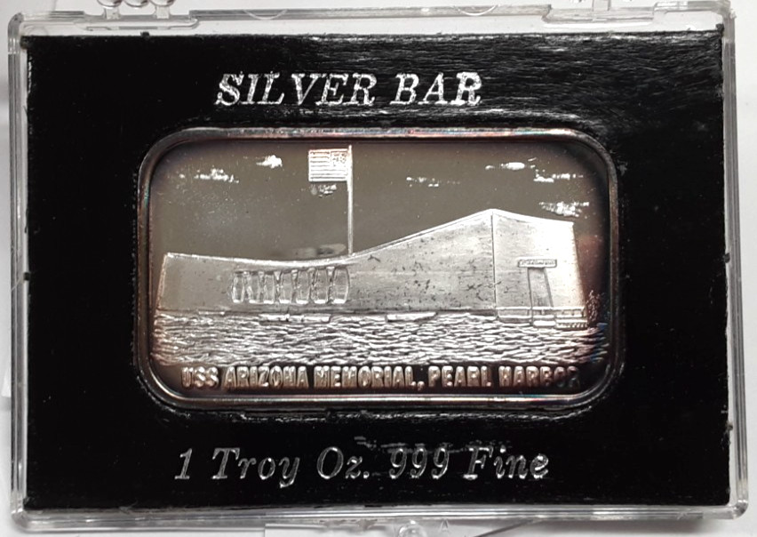 Unbranded One Troy Ounce .999 Silver Bar of USS Arizona Memorial w/Toning