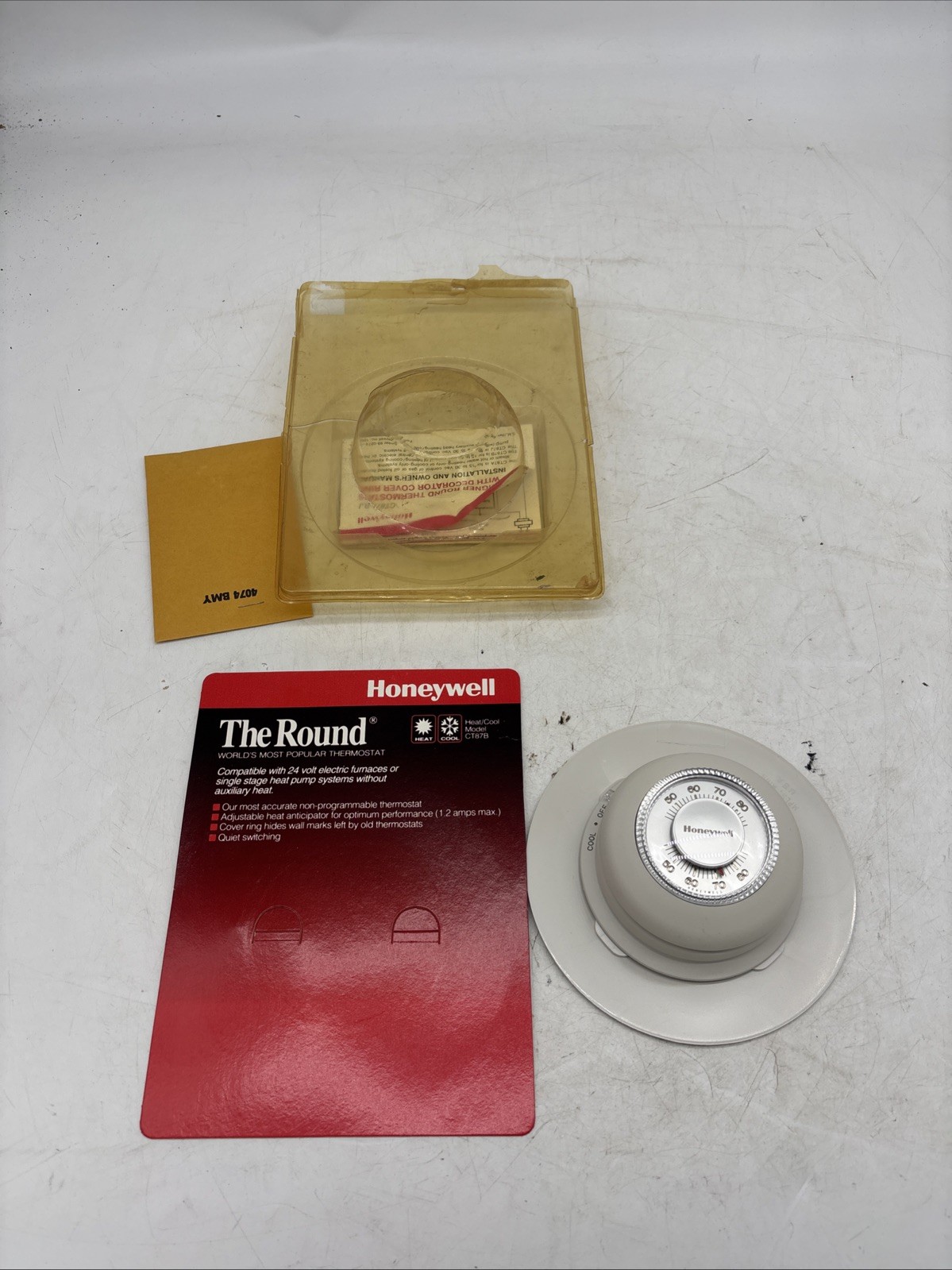 NOS Honeywell The Round Manual Thermostat CT87B 24V Gas Oil Hot Water Heat/Cool