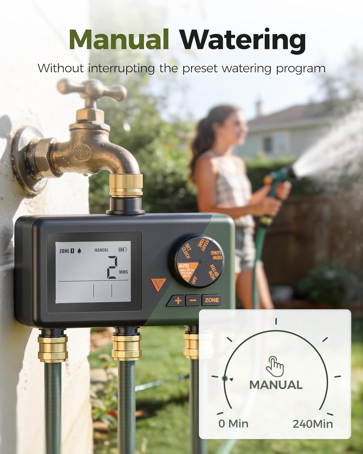 Sprinkler Timer 3 Zone Water Hose Timer for Garden Rain Delay Manual / Auto Mode