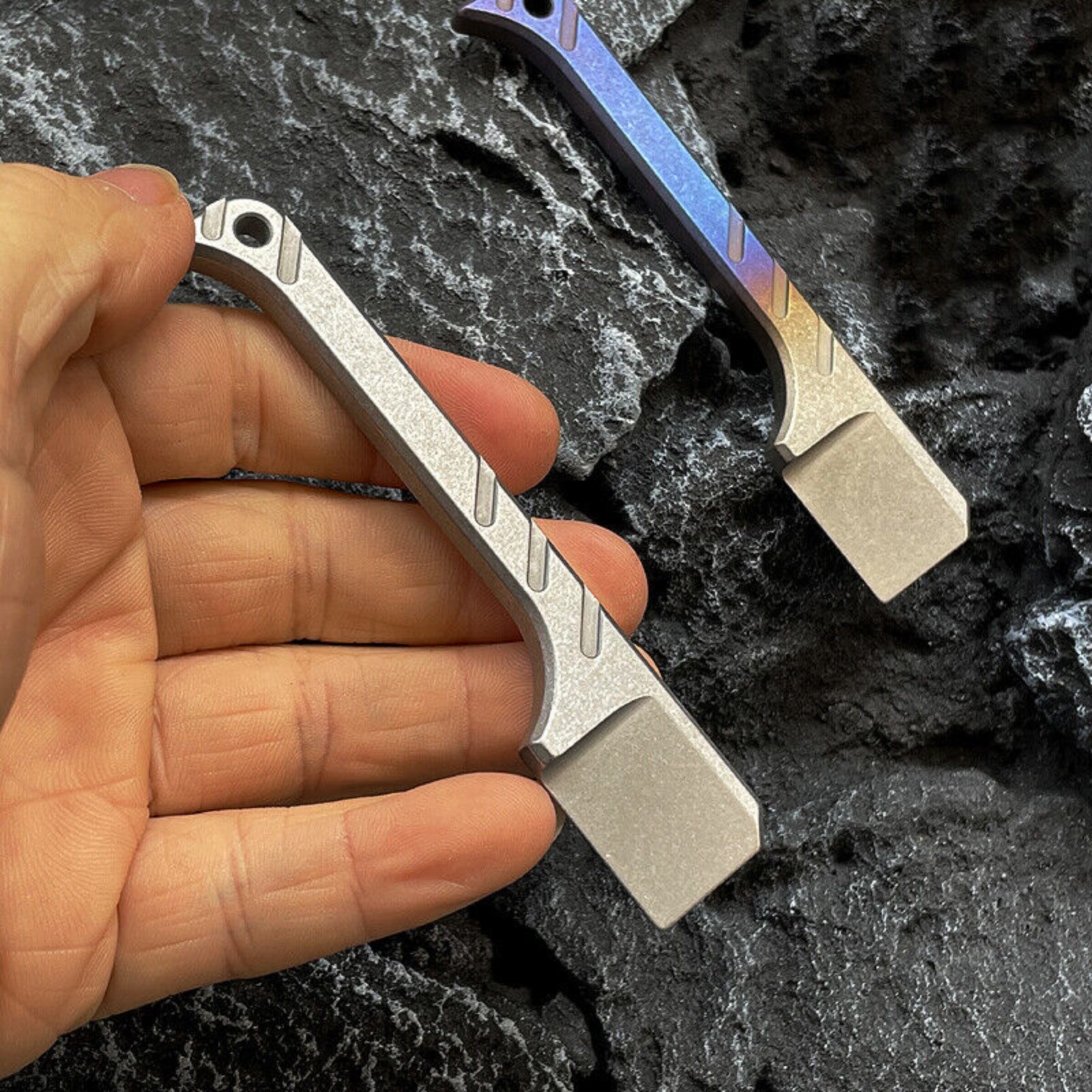 Titanium Alloy Pocket Folding Knife D2 Steel Blade Outdoor EDC Keychain Tool