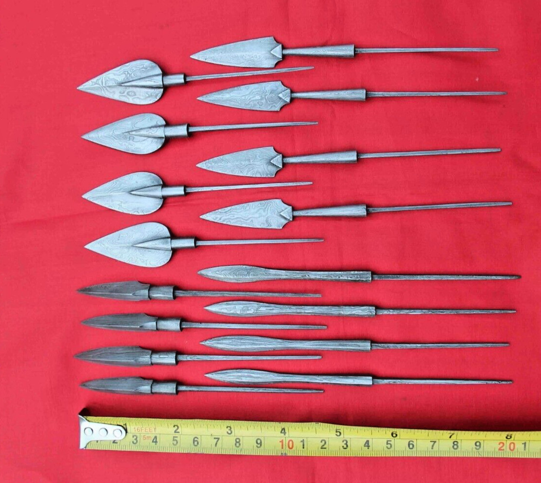 Set Of 16 Hand Forged Damascus Steel Medieval Arrowheads Arrow Point Arrow Tips
