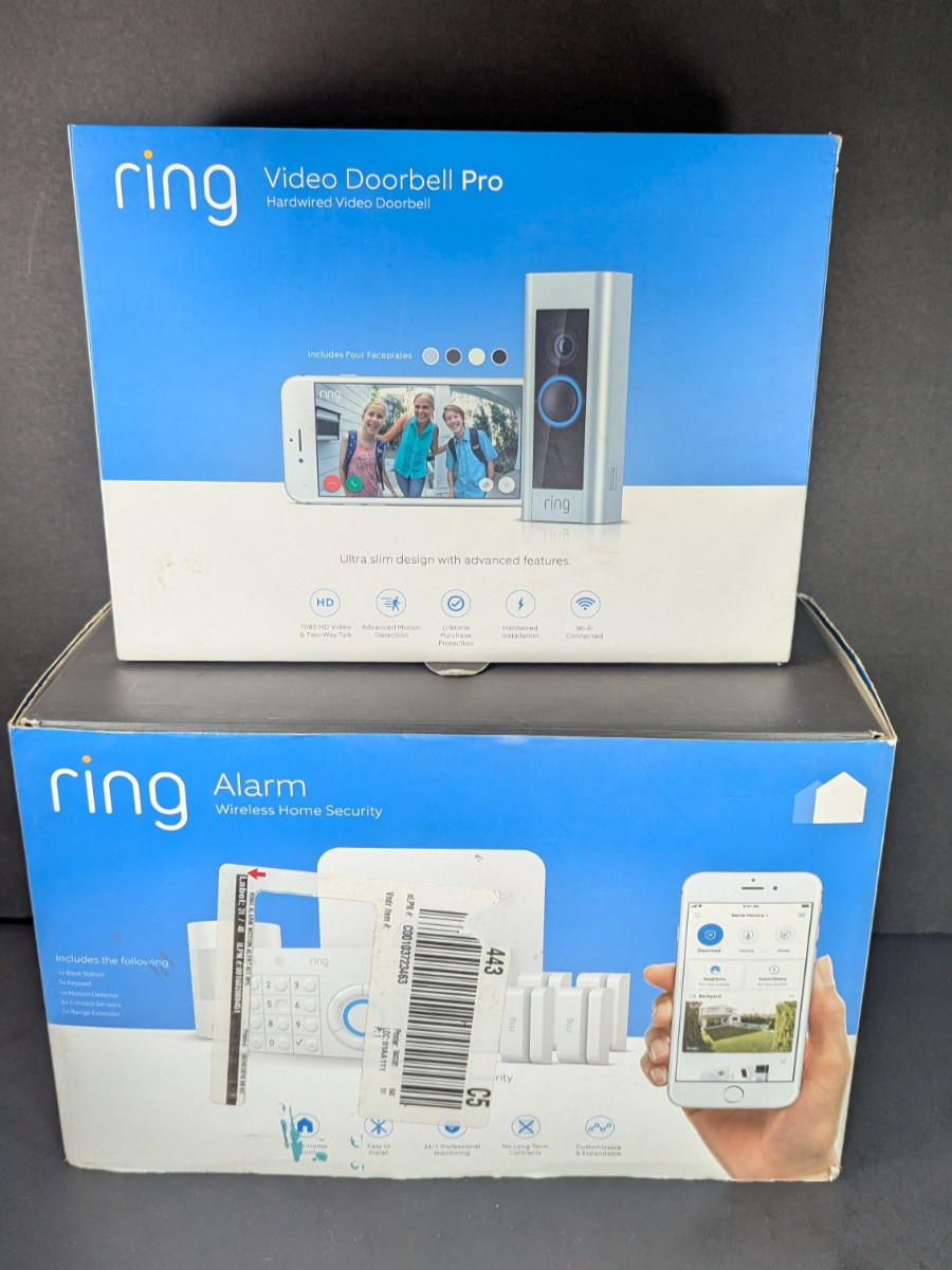 RING HOME SECURITY BUNDLE Wireless Alarm Kit + Hardwired Video Doorbell OPEN BOX