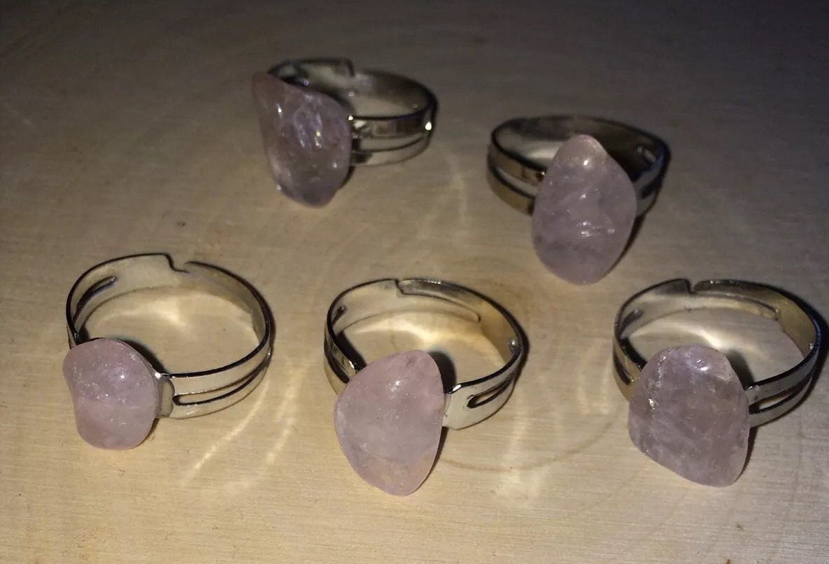 Handmade Rose Quartz Crystal Adjustable Handmade Ring