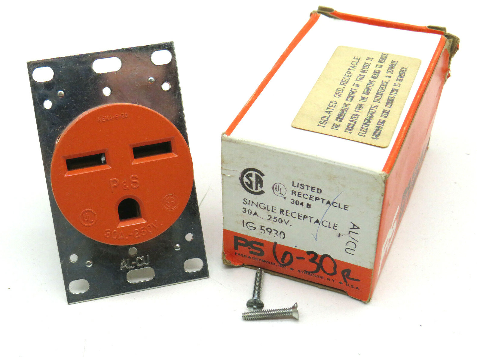 Pass & Seymour IG-5930 Single Receptacle 30A 250V NEMA 6-30R Isolated Ground