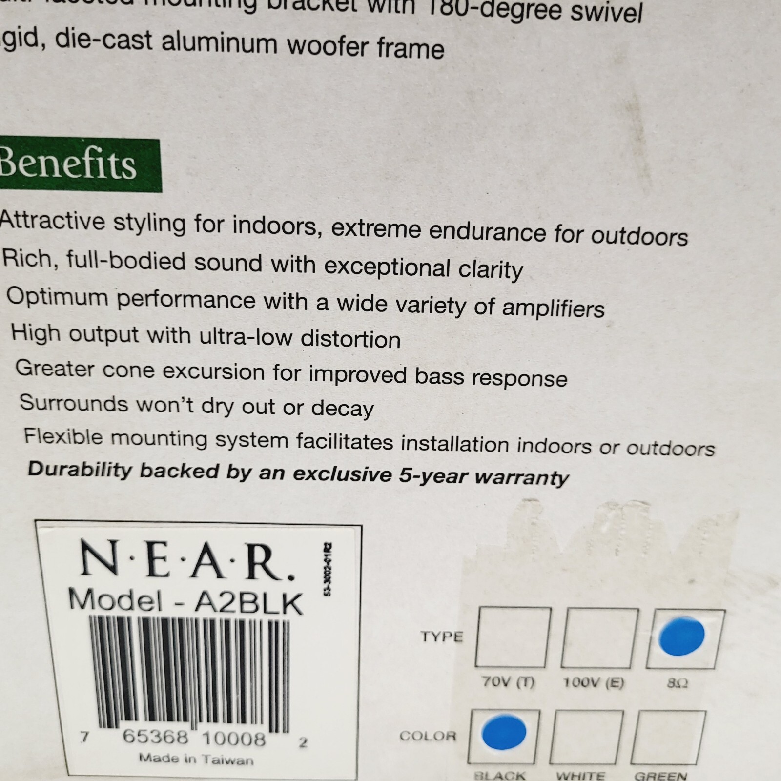 FACTORY SEALED Bogan - N. E. A. R. A2 A2BLK All-Environment Loudspeaker Black
