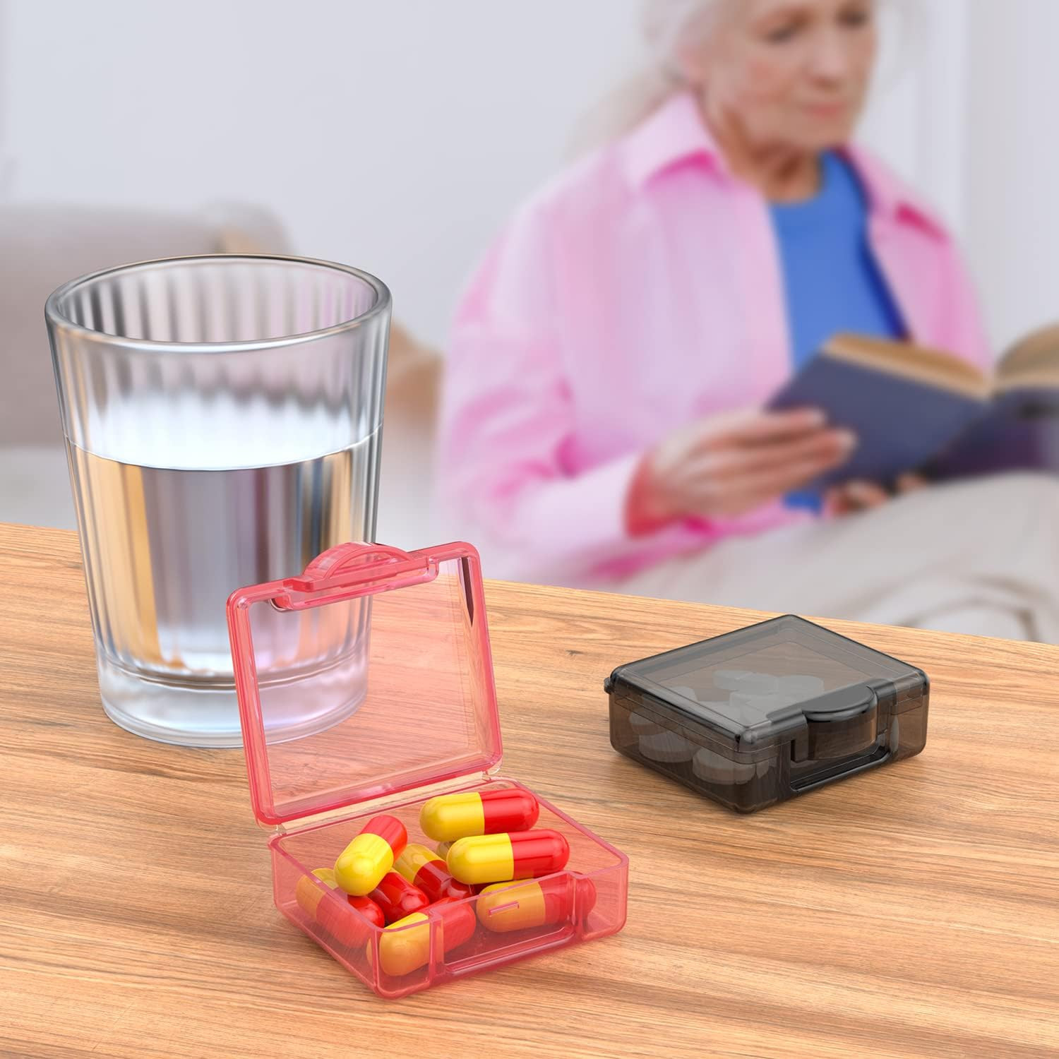 Small Pill Box 4 Pcs,Cute Travel Pill Organizer Case Mini Tiny Clear Plastic Sto