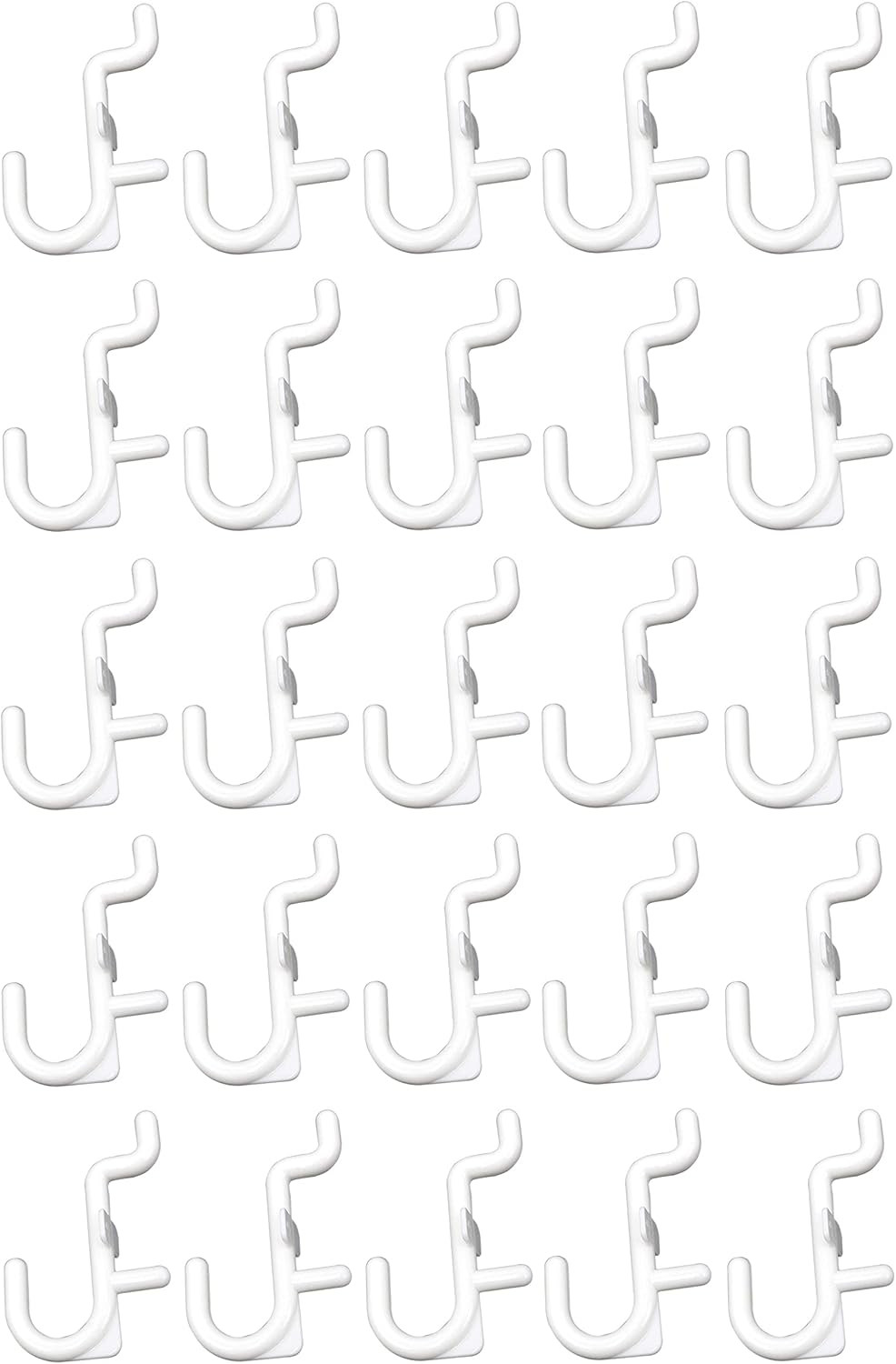 JSP Manufacturing Non-Locking Plastic J Hooks for Pegboard (50 Pack, White)