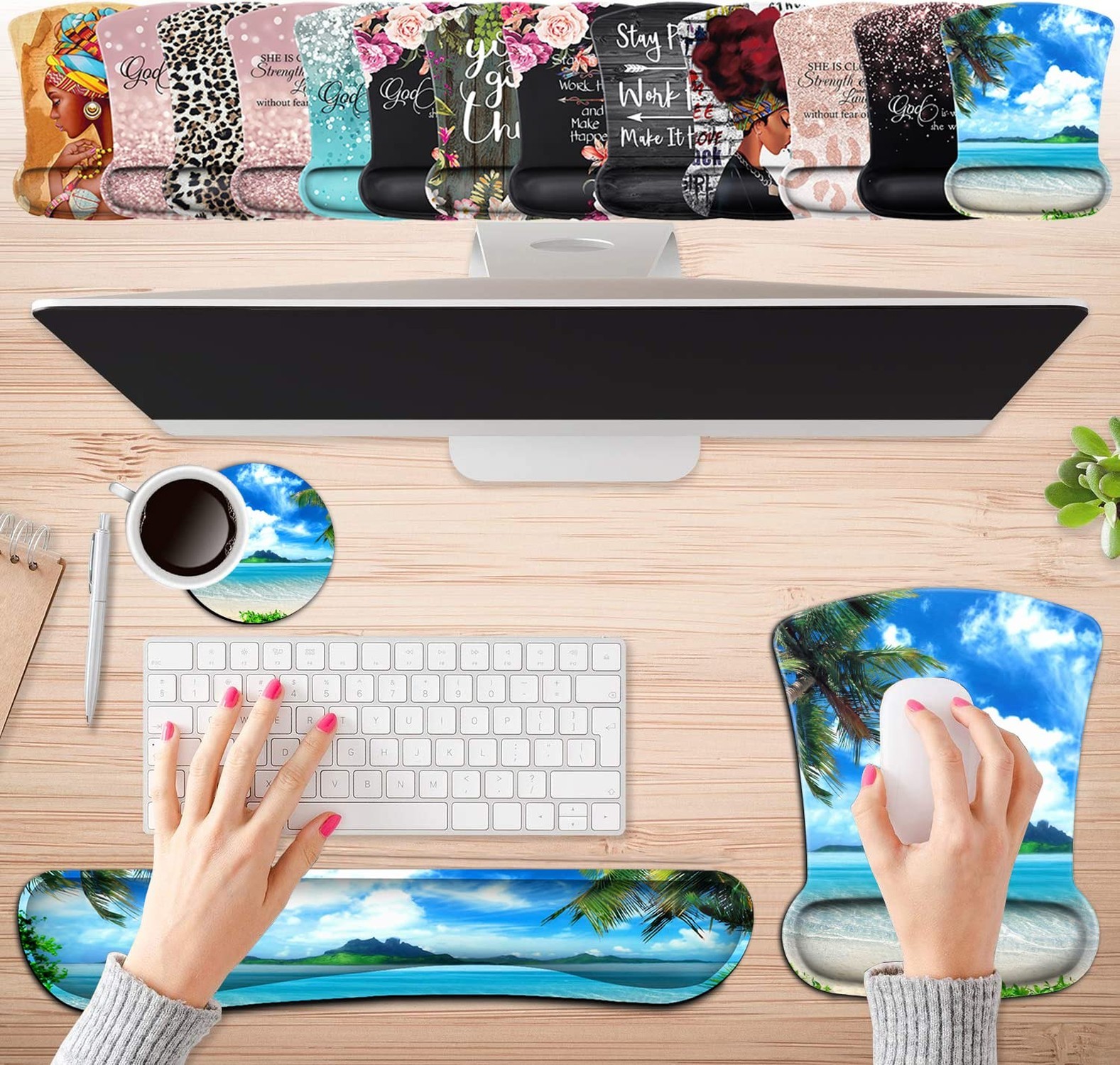 Keyboard Wrist Rest Pad and Ergonomic Mouse Pad Wrist Support Set Ocean Waves...