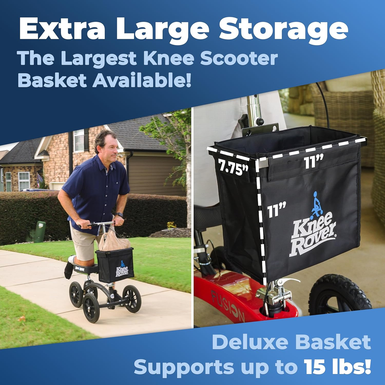 Kneerover Deluxe Knee Scooter Basket Accessory with Large Capacity - Knee Rover