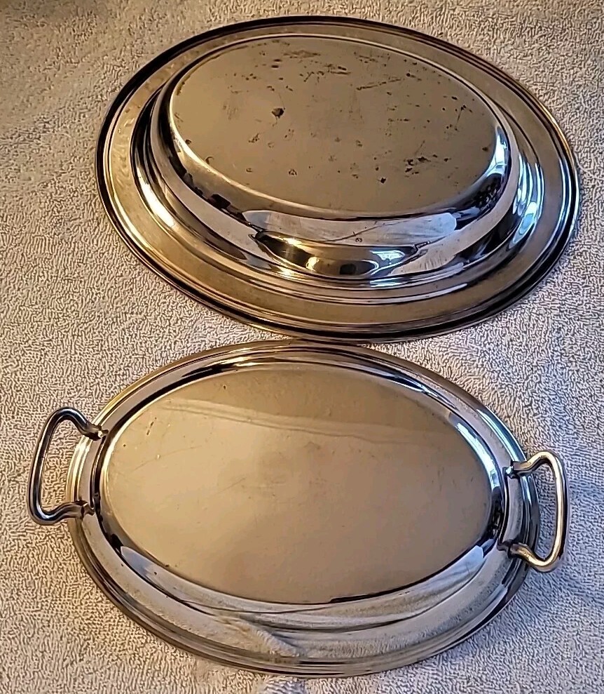 Vintage ROGERS 1105 SILVER PLATE COVERED SERVING DISH OVAL TWO HANDLED LID
