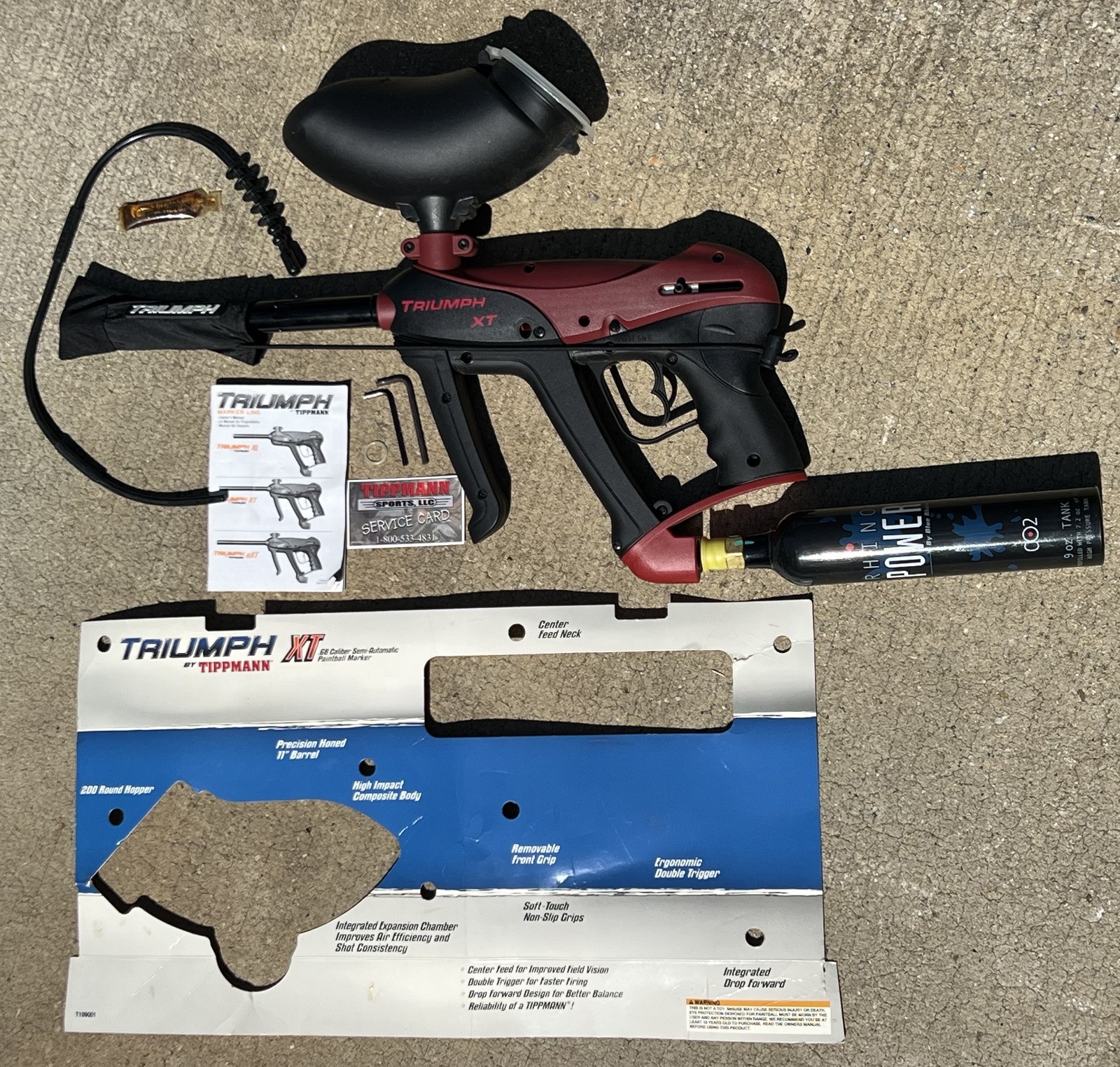 Tippmann Triumph XT Paintball Marker .68 Caliber Red/Black Package Inc 9 oz Tank