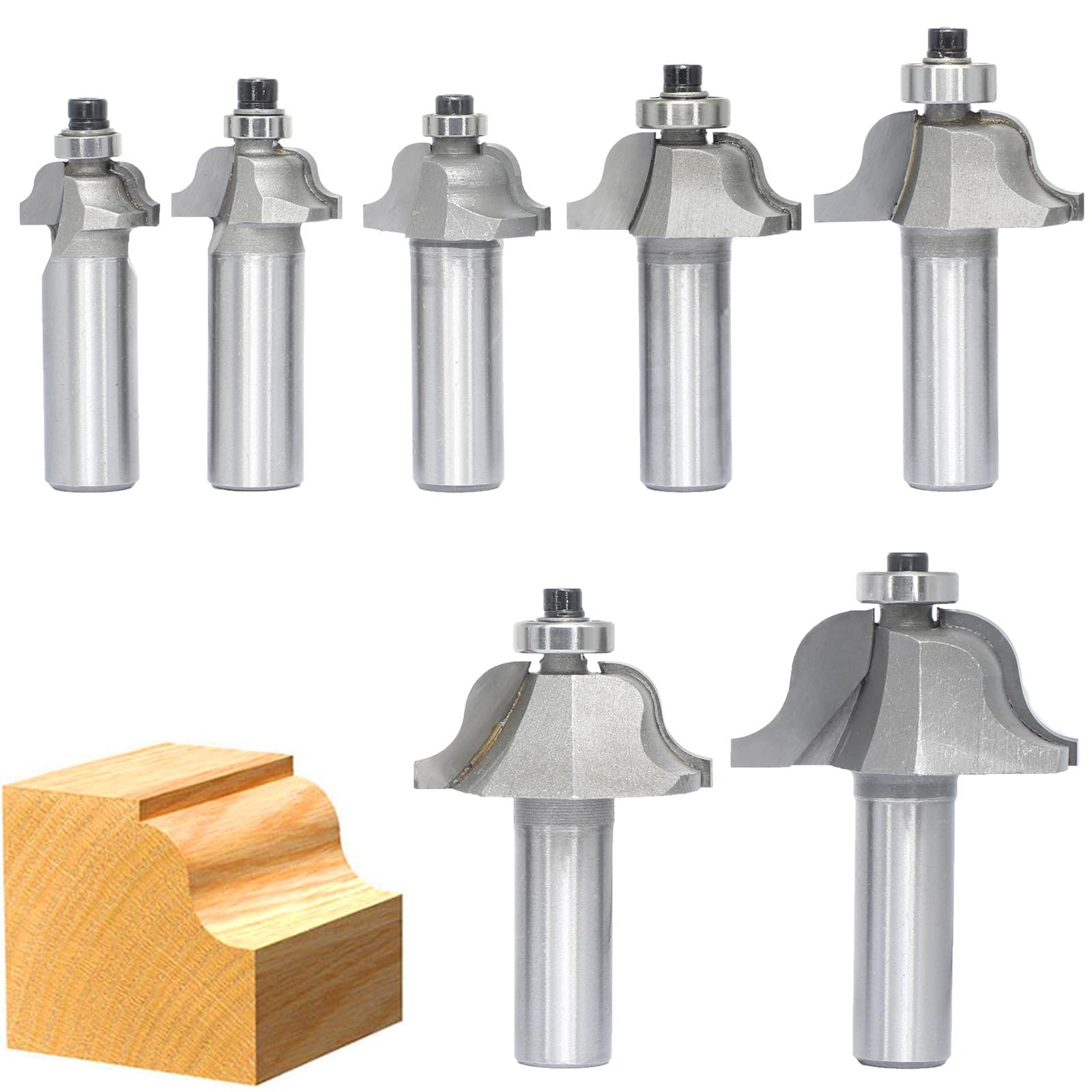 7Pcs Roman Ogee Router Bit Set1/2 ShankDecorative Edge Bits Double Radius 3/32 1