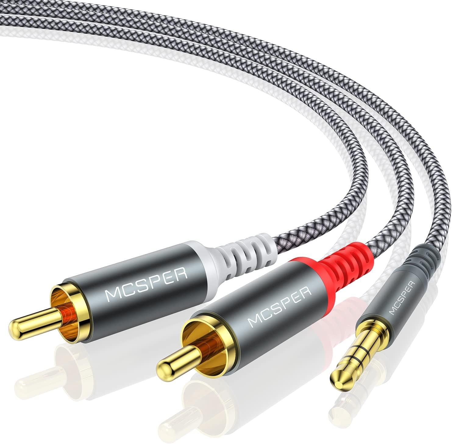 MCSPER RCA to 3.5mm AUX Cable, (6.6 Feet) 3.5 mm 1/8 1-PACK, Grey