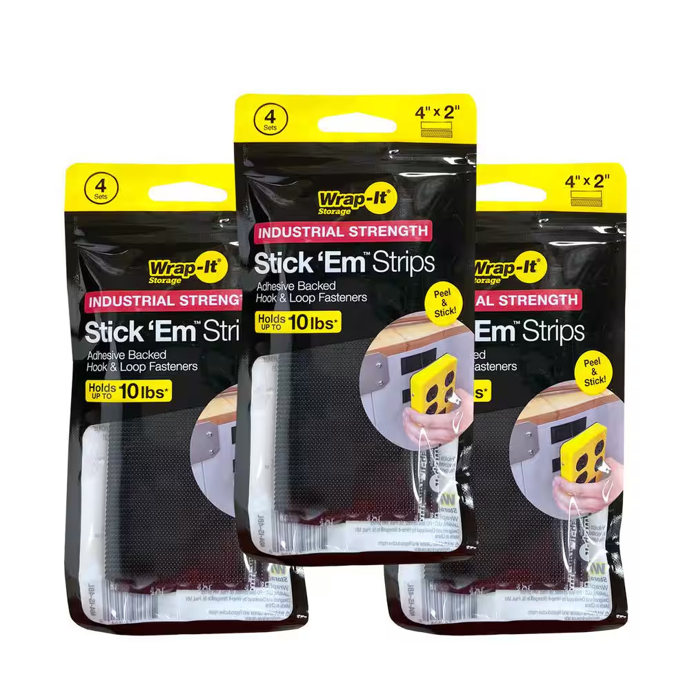 4 In. X 2 In. Stick 'Ems Industrial Strength Adhesive Backed Hook and Loop Strip