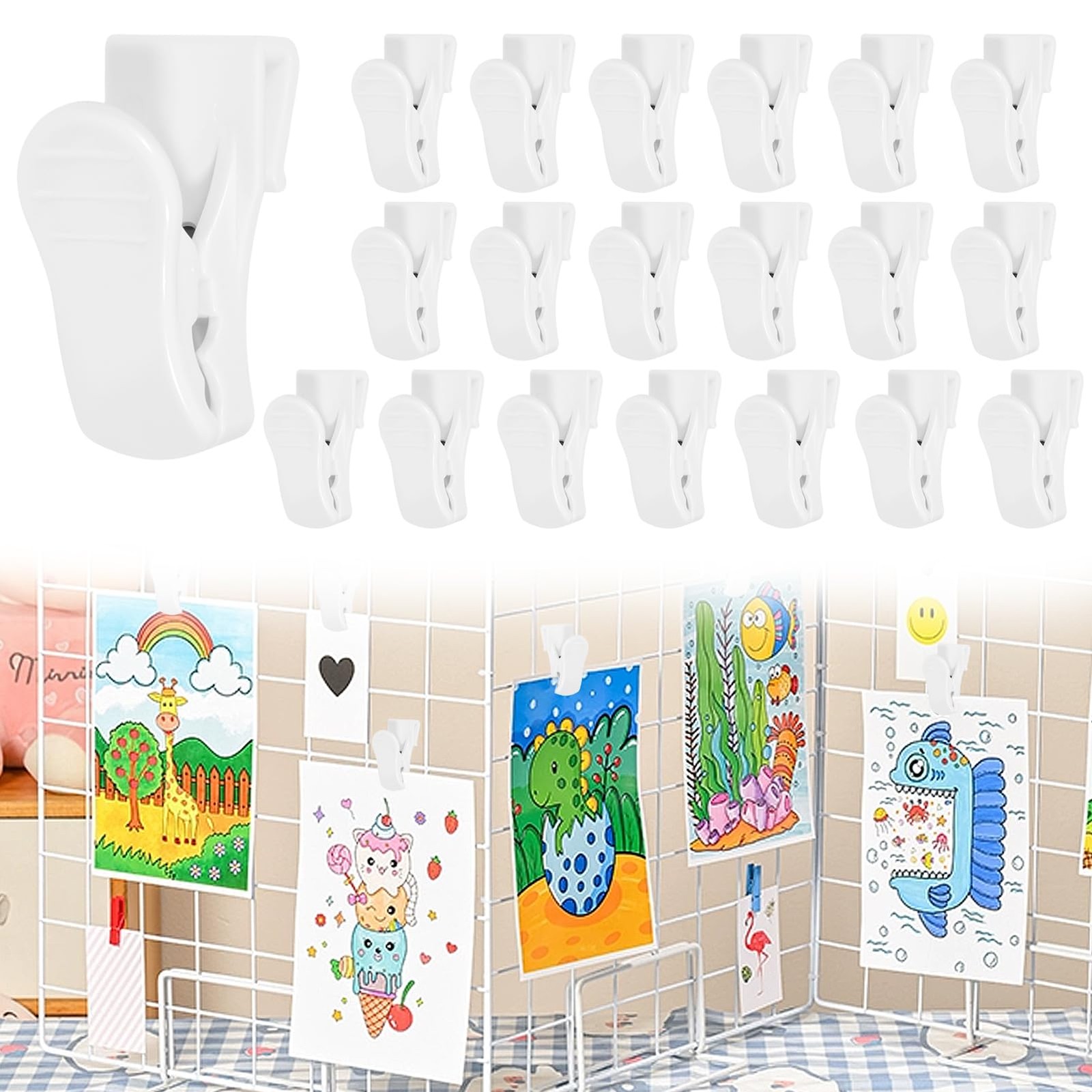 20 PCS Grid Wall Hooks Clips Panel Wire Rack Hanging Display Art Exhibition
