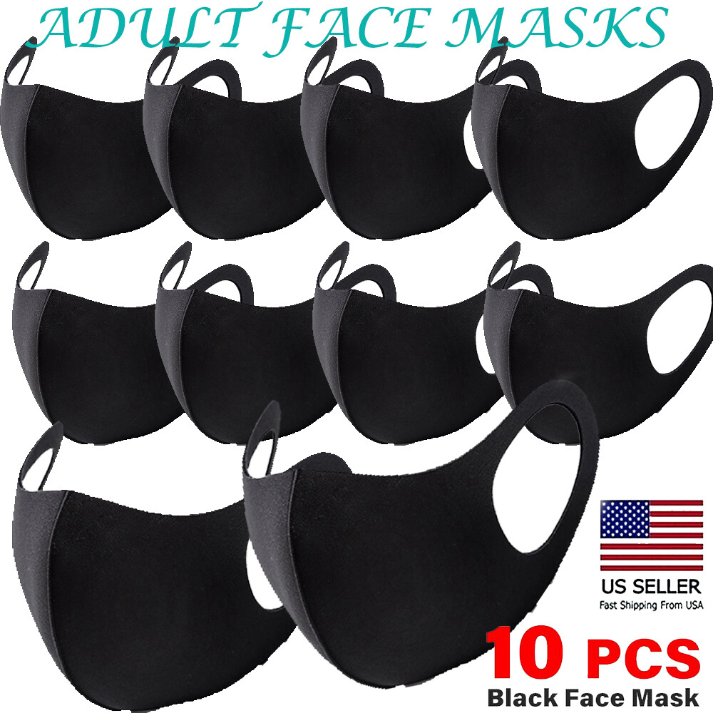 Black Reusable Face Cover Fashion Mask Adult Washable Stretch Fit USA 1-10 Pack