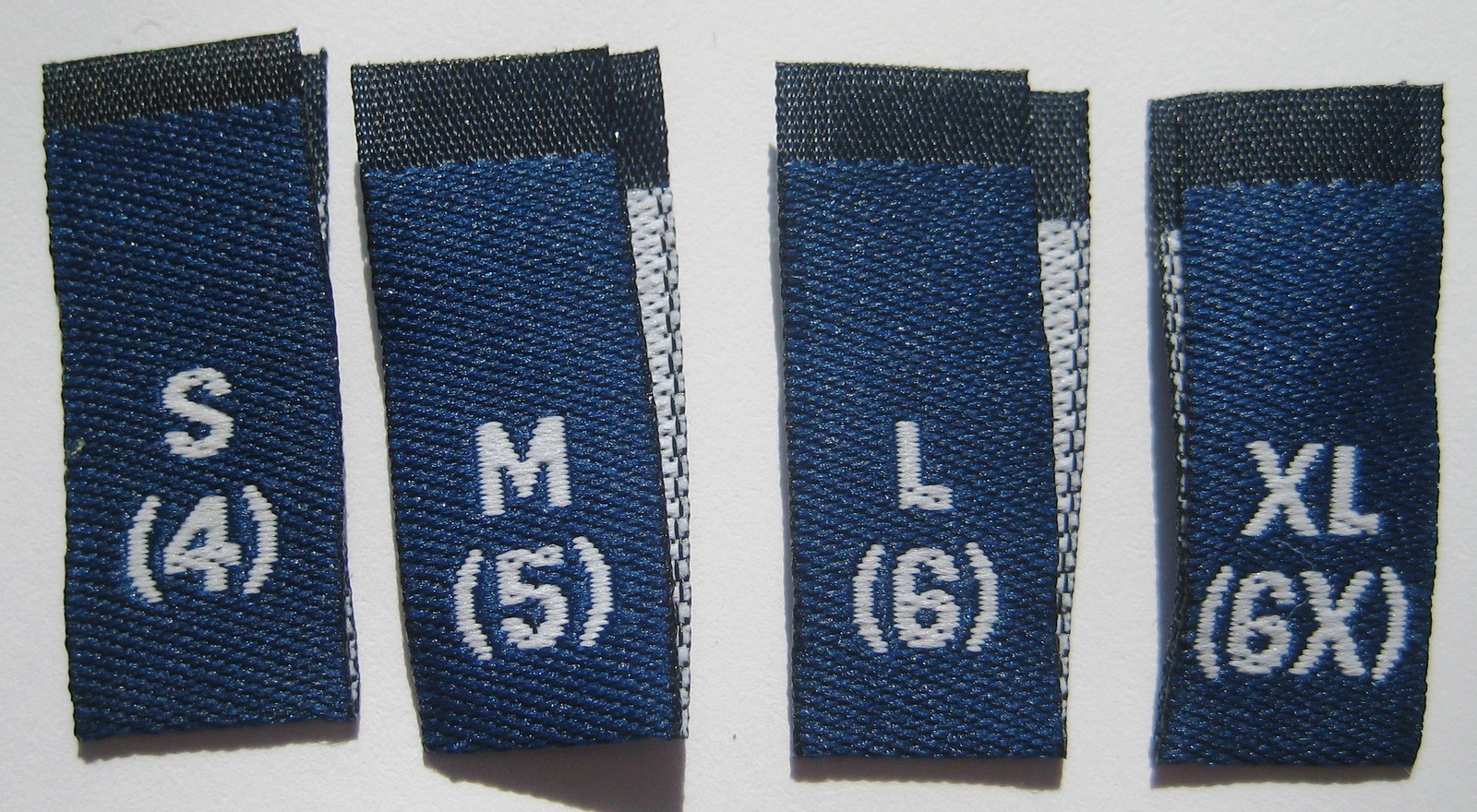 100 pcs WOVEN LABEL, SIZE TAG S(4), M(5), L(6), XL(6X) NAVY BLUE