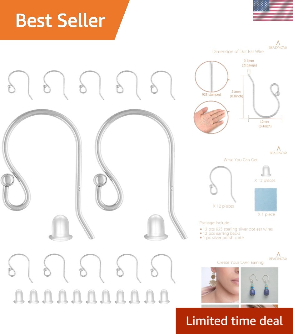 Earring Hooks Silver Sterling Silver Ear Wire for Jewelry Making 24pcs