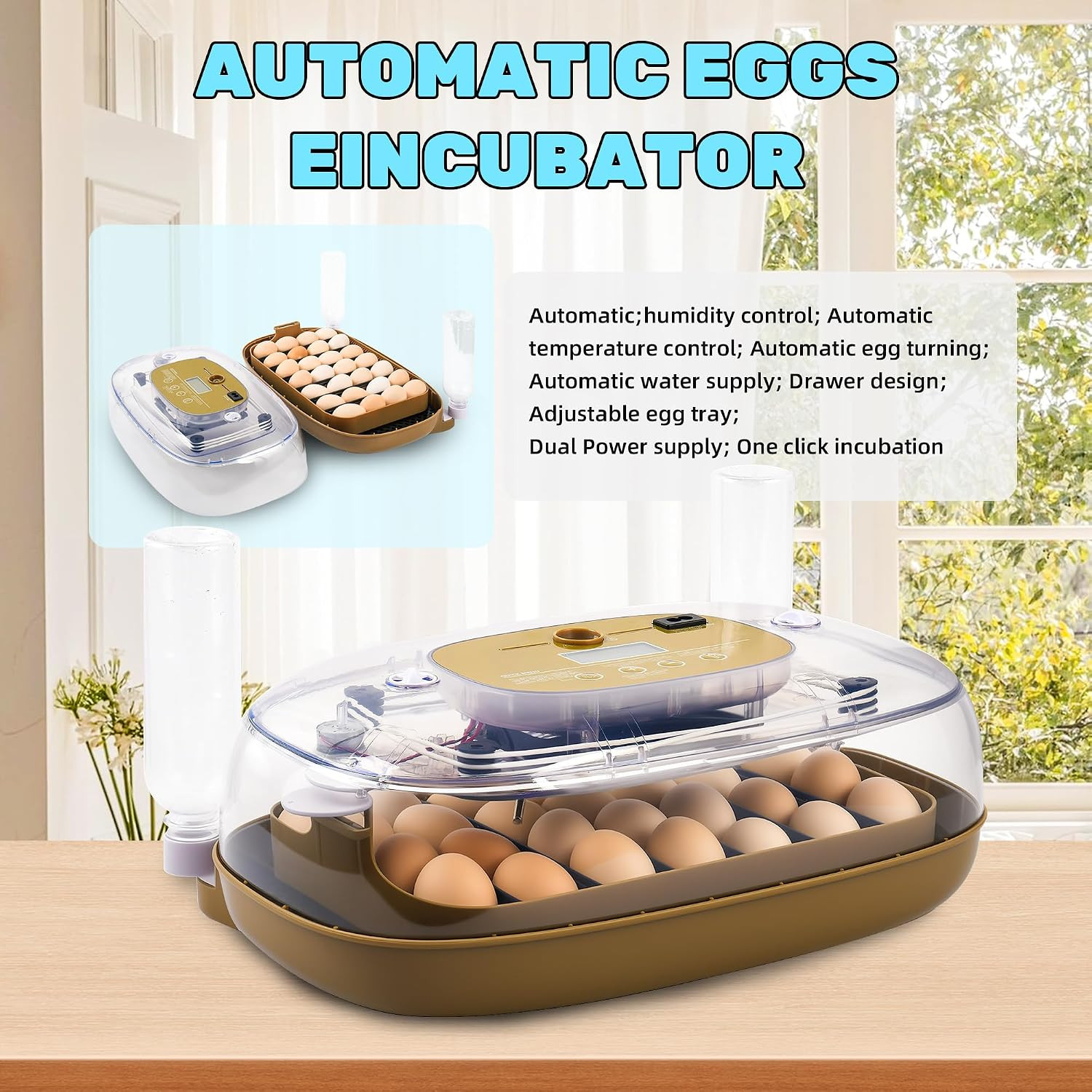24 Eggs Incubator with Auto Water Refill & Humidity Control, Automatic Egg