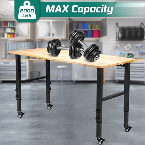 48" Adjustable Heavy Duty Workbench with Metal Wheels - 2000 lbs Capacity for Ga