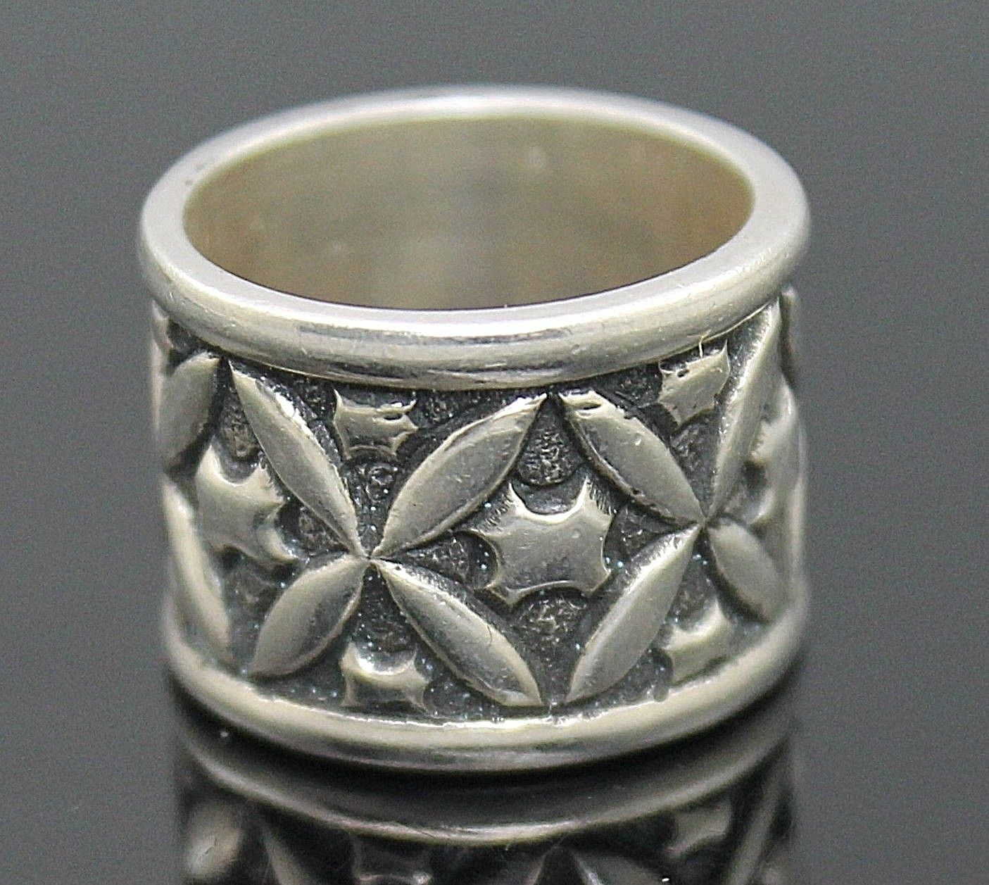STYLISH HIGHLY POLISHED TEXTURED PATTERNED WIDE BAND STERLING SILVER RING SZ 5.5