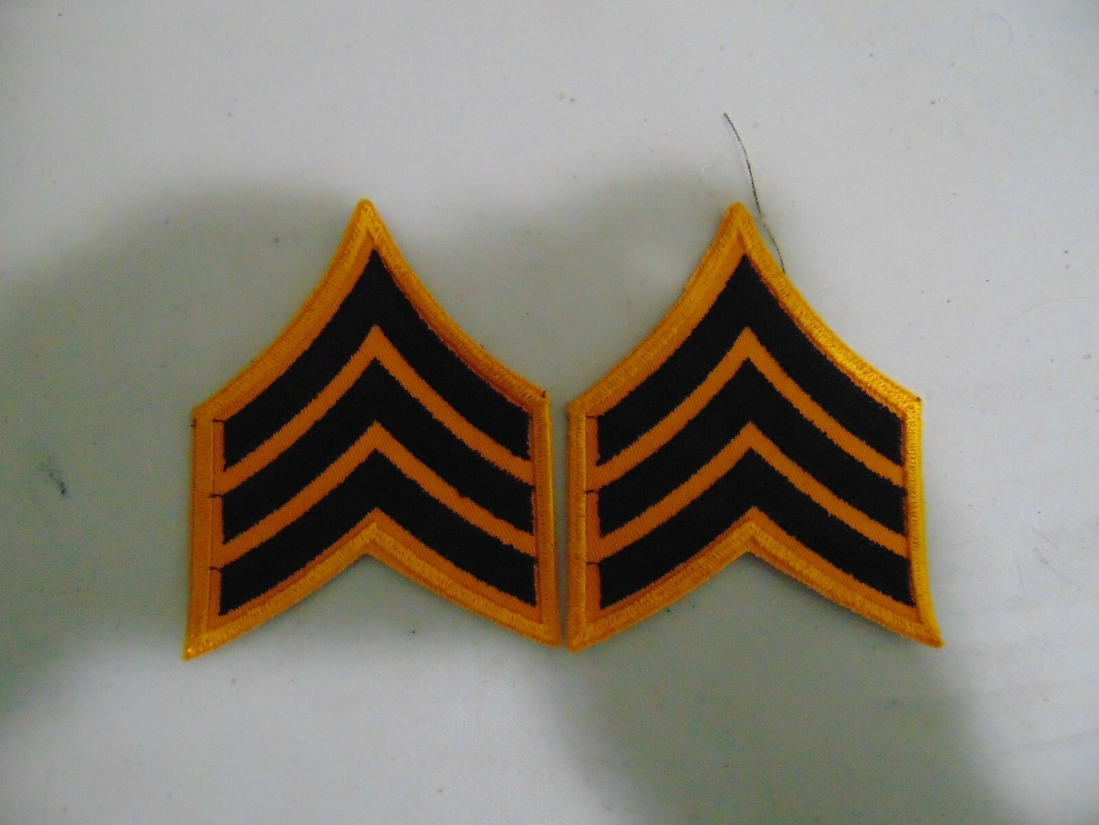 MILITARY POLICE OR FIRE PATCH SET OF 2 SEW ON SERGEANT STRIPES BLACK ON GOLD