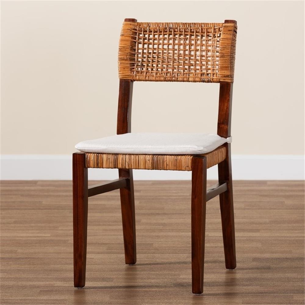 Bowery Hill Bohemian Light Honey Rattan and Dark Brown Wood Dining Chair