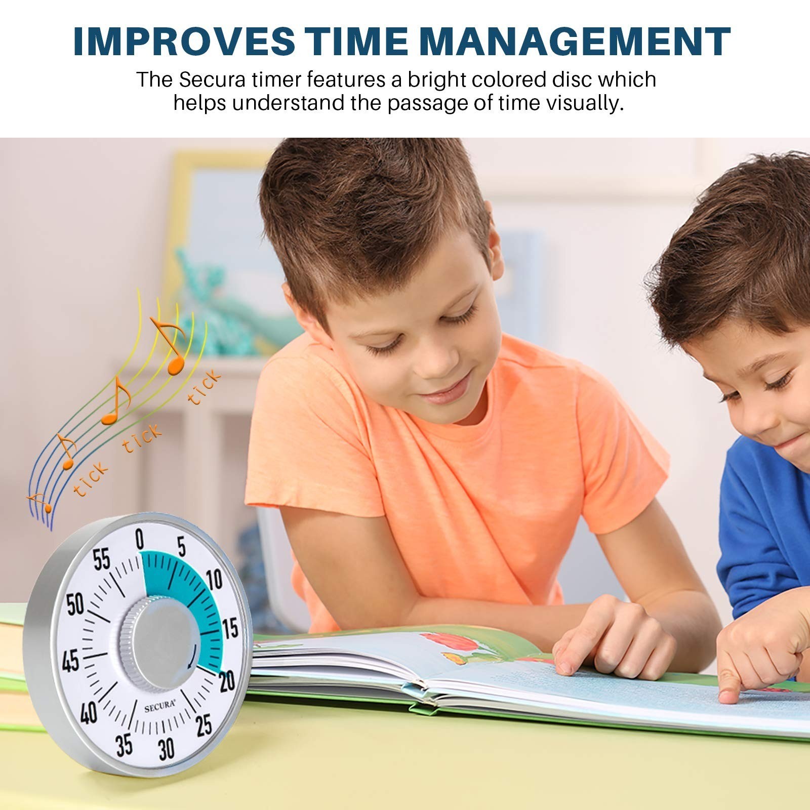 Secura 60-Minute Visual Timer - Mechanical Countdown Timer for Kids