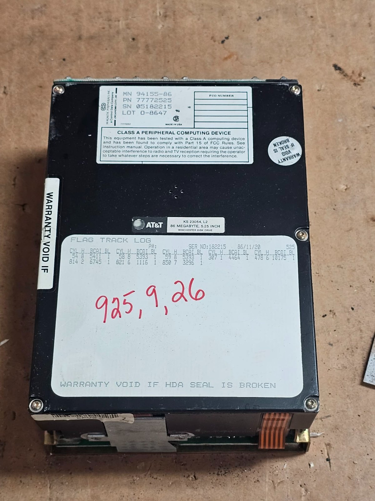 Rare Vintage Magnetic Peripherals 94155 77772525 Hard Drive 5.25 ESDI Drive AT&T