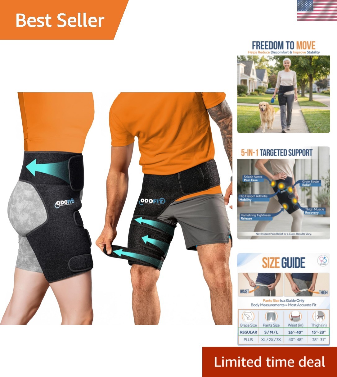 5 in 1 Hip Brace for Women Men Sciatica Pain Relief Devices - Adjustable Groi...
